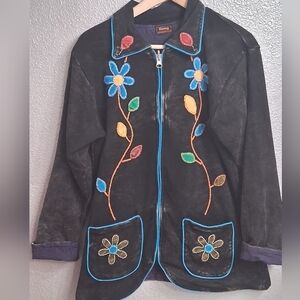 Embroidered Dark Grey Jacket With Embroideredl Floral Design